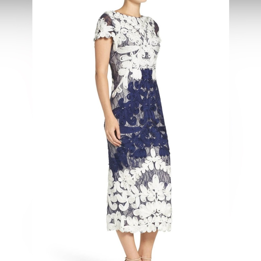 JS Collections Navy and Cream MIDI Dress